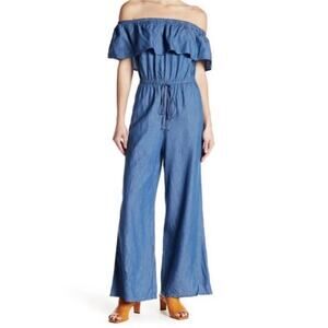 Jealous Tomato Off Shoulder Chambray Jumpsuit Size S